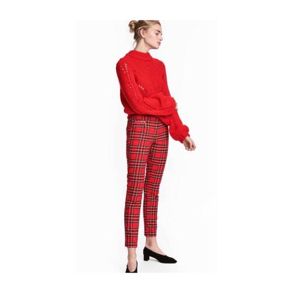 h&m red plaid pants